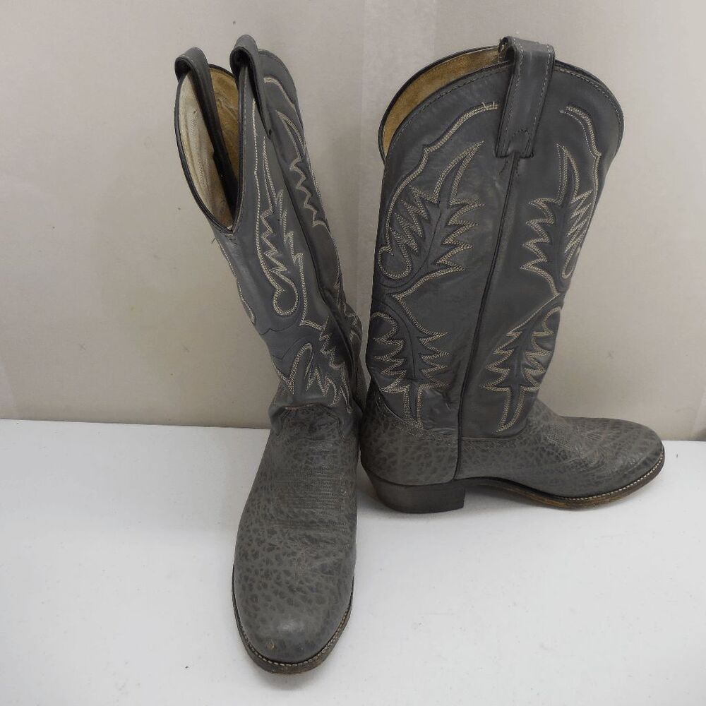 Vintage Abiline Gray Bull Hide Western Dress Cowboy Boots Mens Size 9D